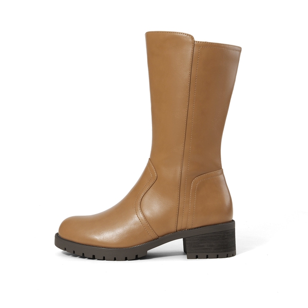 Mid Calf Riding Boots - CAMEL PU - 1